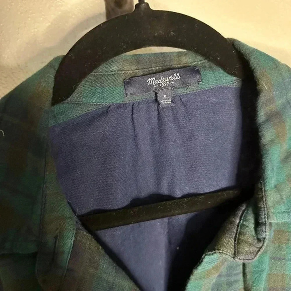 Madewell Tartan Plaid Dress Flannel Button Shirt Madewell  Green Navy small - Picture 6 of 7